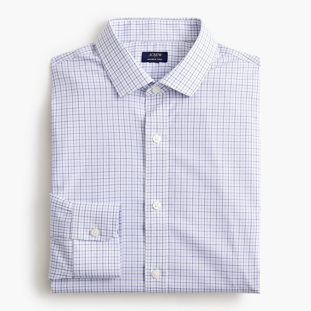 New J.Crew Mens Wrinkle Free Slim Fit Tattersall Dress Shirt XL Blue White